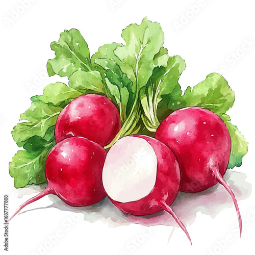 watercolor vector of Radish, isolated on a white background.