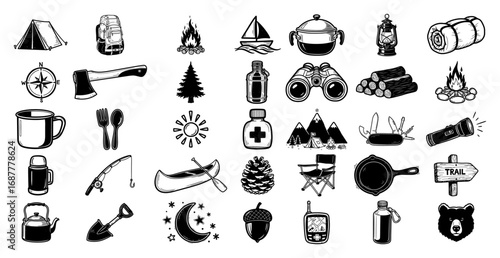 Camping and hiking icons collection