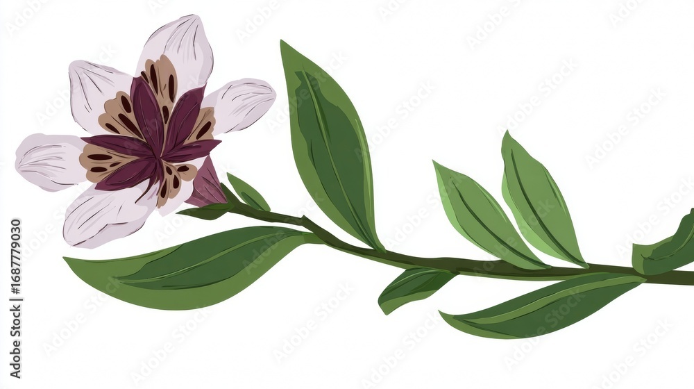 Naklejka premium Closeup of a fresh pink lily flower with green leaves, isolated on a white background