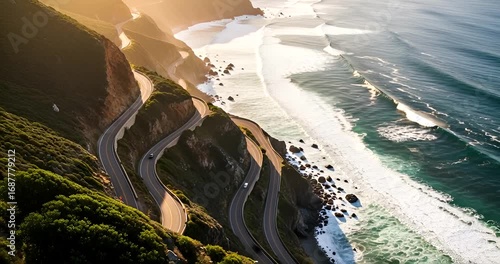 Breathtaking coastal drive along winding roads in Big Sur with ocean views, California
