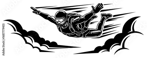 Skydiver in freefall spread eagle silhouette vector