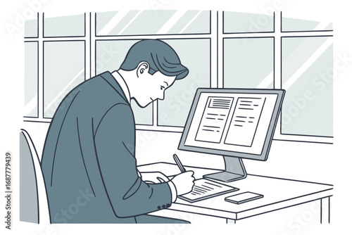 business people working, with office supplies around