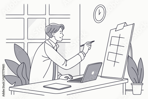 business people working, with office supplies around