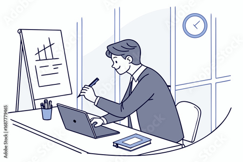 business people working, with office supplies around
