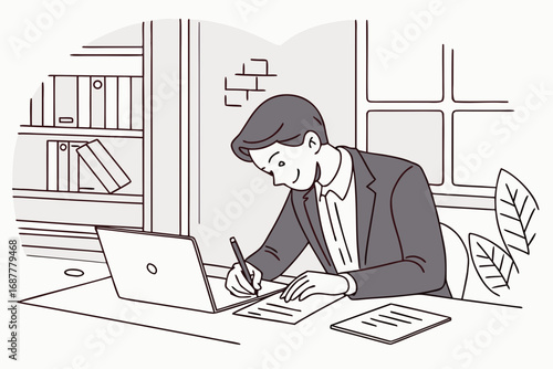 business people working, with office supplies around