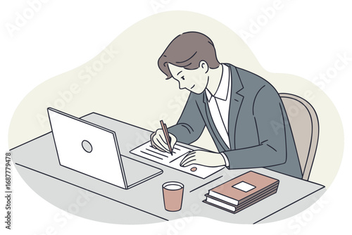business people working, with office supplies around