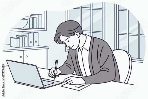 business people working, with office supplies around