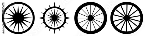 Dharma wheel Ashoka chakra vector icons set