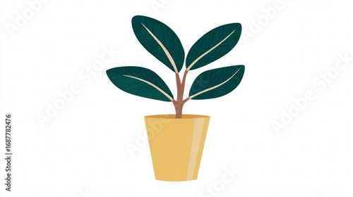 A simple flat vector illustration of a green houseplant with four leaves in a yellow pot, isolated on a white background.