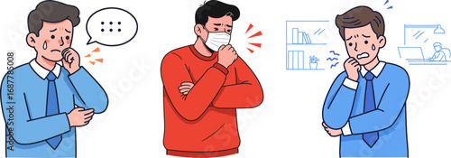 Man experiencing anxiety while talking on phone and wearing mask  