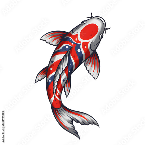 Transparent illustration of a koi fish with vibrant scales on a white background