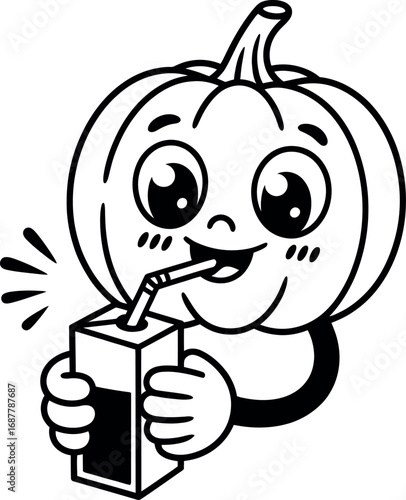 Vector art of pumpkin cartoon drinks juice.
