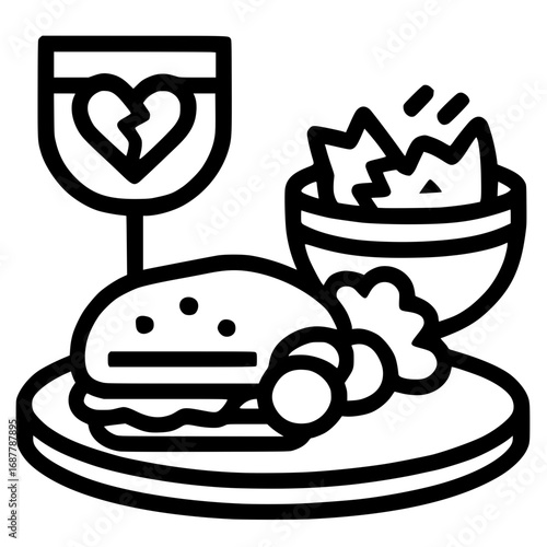 Heartbreak meal with burger and wine concept art