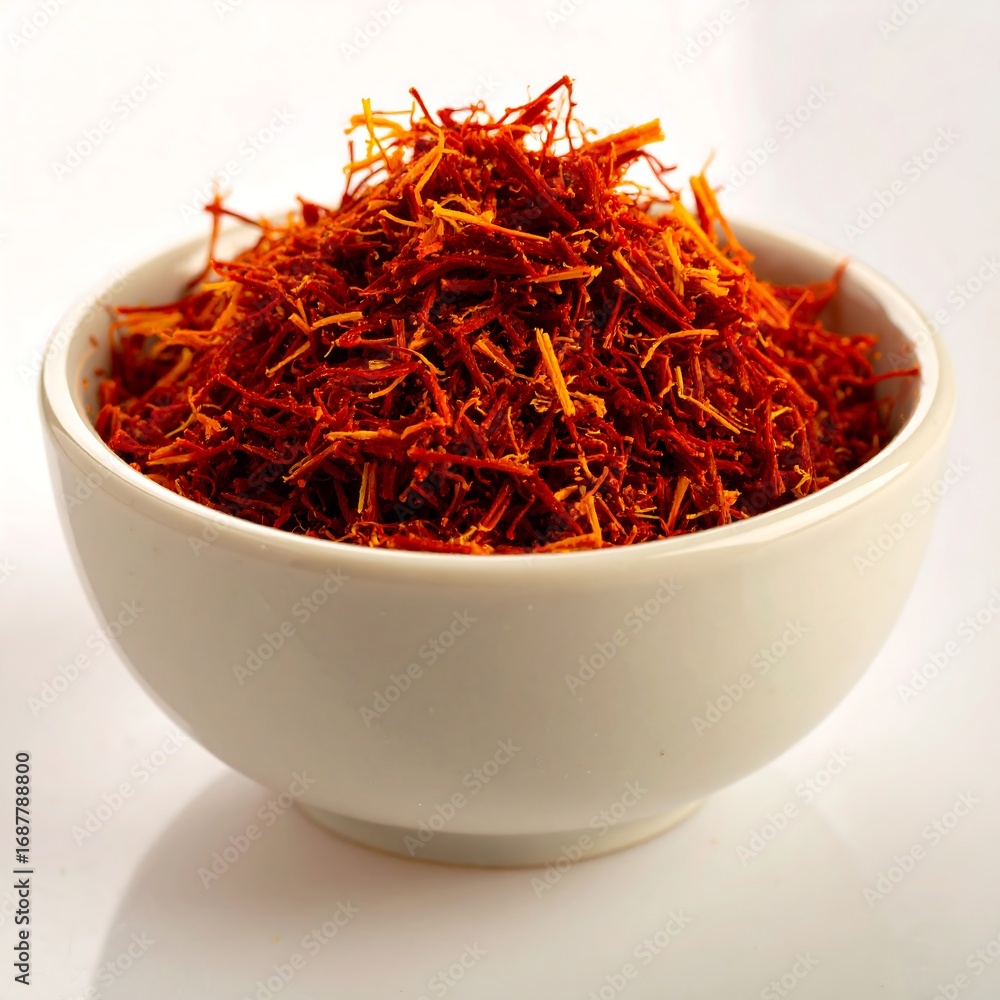 Fototapeta premium Saffron threads in a white bowl