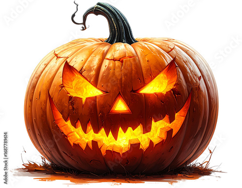 Scary halloween jack o lantern pumpkin isolated on transparent background png