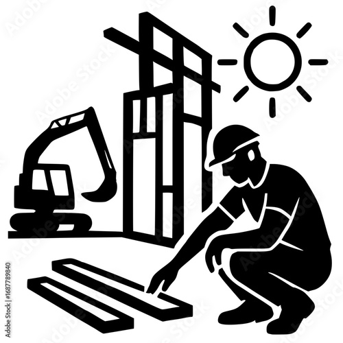 Construction worker builds on sunny day outdoors
