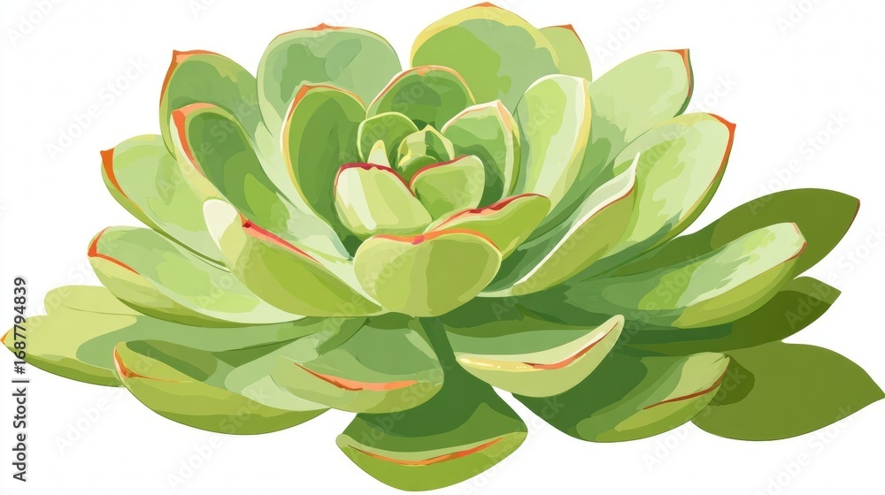 Fototapeta premium A single green succulent plant with a flower and fresh leaves is isolated on a white background