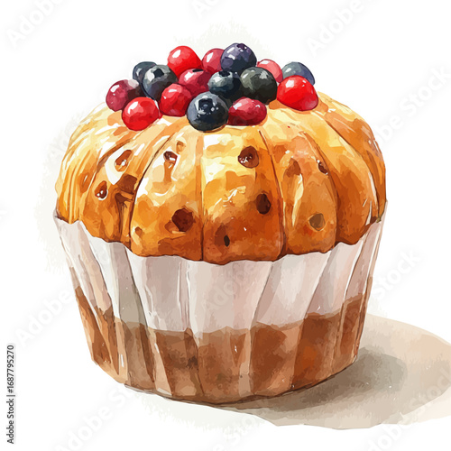 Panettone, watercolor illustration vector, isolated on a white background.