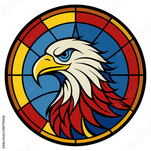 Multicolored stained glass of an Eagle