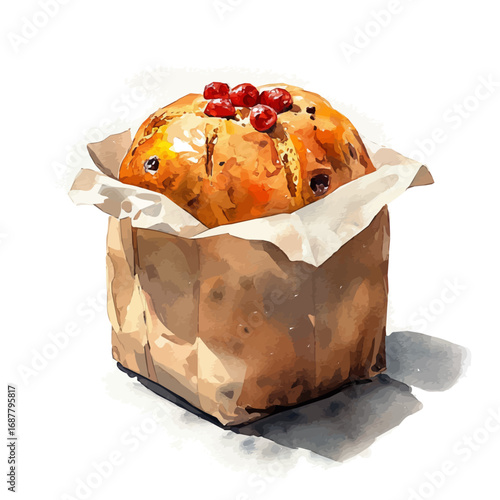 watercolor vector of Panettone, isolated on a white background.