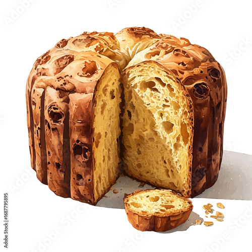 Panettone, watercolor painting vector, isolated on a white background.