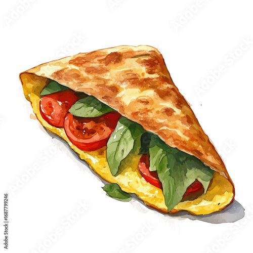 Omelette, watercolor drawing vector, isolated on a white background.