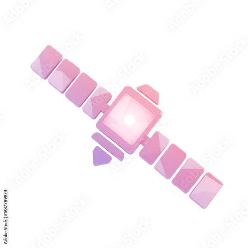 High-detail 3D satellite rendering with reflective surfaces on plain background