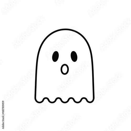 Simple black and white line drawing of a cartoon ghost with an open-mouthed expression.