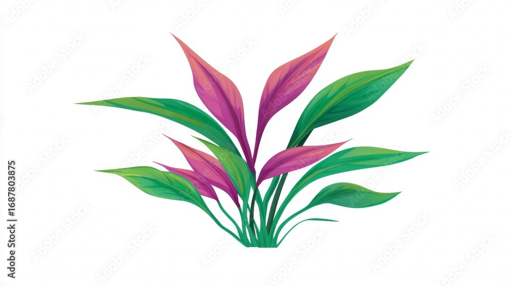 Fototapeta premium A pink lily flower with fresh green leaves is isolated against a white background