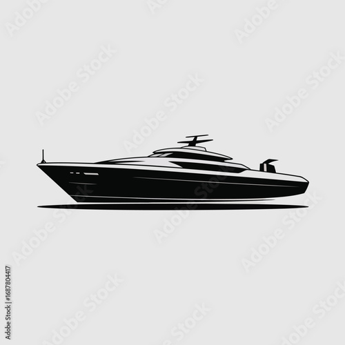 Vector of two black luxury yachts shown from the side on a gray background