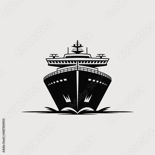 Vector of black and white illustration of a cruise ship sailing on water