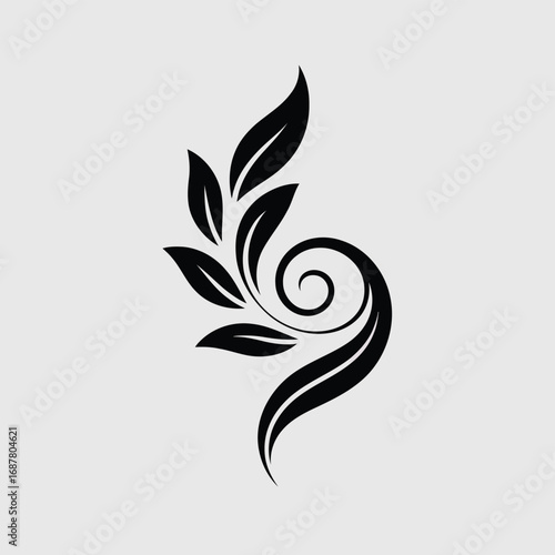 Vector of black decorative floral swirl with leaves and curls