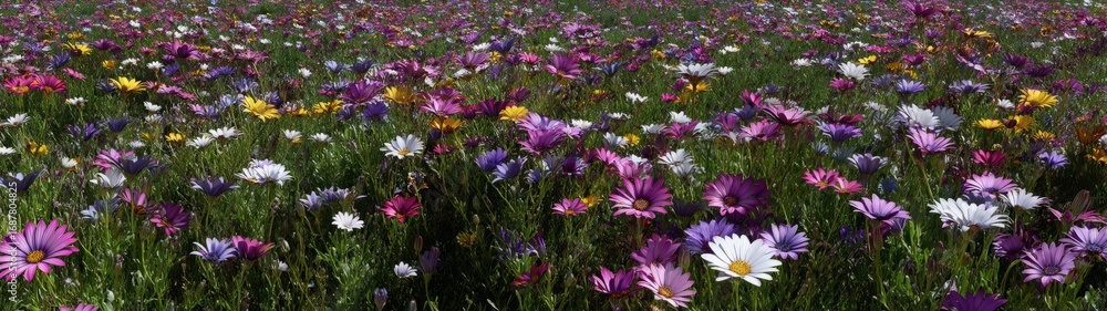Obraz premium Vibrant flower field blooming outdoor nature landscape colorful wildflowers scenic viewpoint springtime beauty