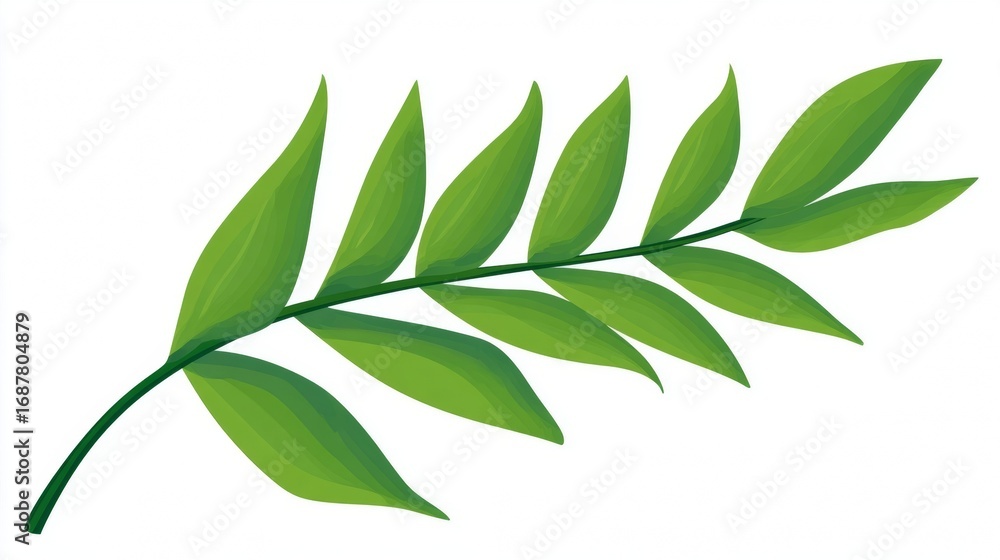 Fototapeta premium Green foliage from a tree branch, isolated on a clean white background
