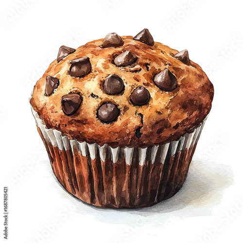 Muffin, watercolor drawing vector, isolated on a white background.
