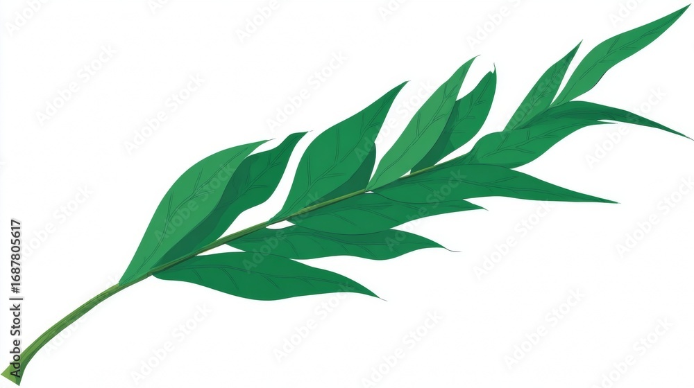 Fototapeta premium Fresh green leaves on a plant branch isolated on a white background