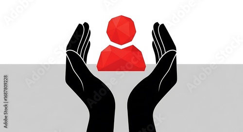 Black hands gently holding a red silhouette of a person