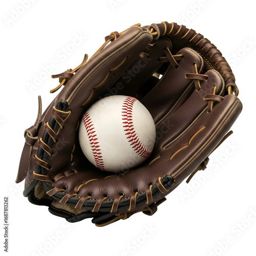 Baseball Glove and Ball on Transparent Background: A Classic Sports Image with High-Quality Details