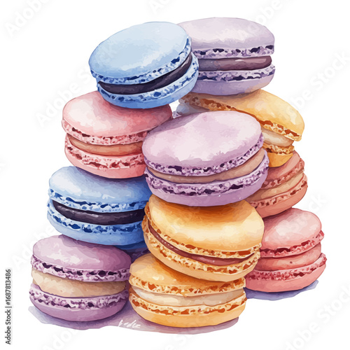 watercolor vector of Macarons, isolated on a white background.