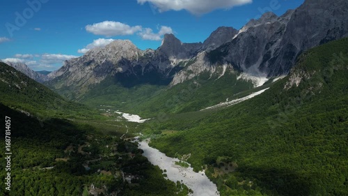 Albania, Europe. Aerial footage over Valbona Valley.