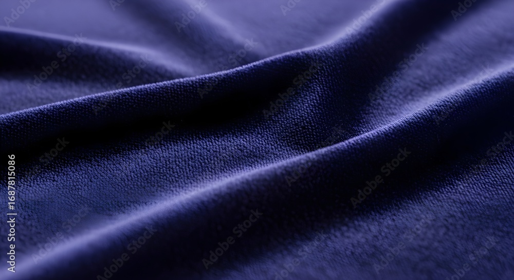 Fototapeta premium Luxurious deep blue velvet fabric texture with elegant folds and soft lighting