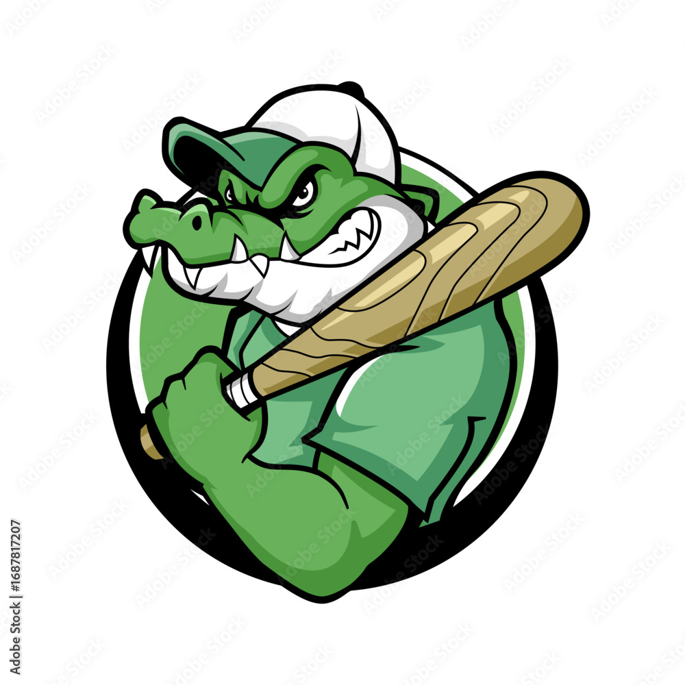 Obraz premium Strong Green Crocodile with Baseball Bat