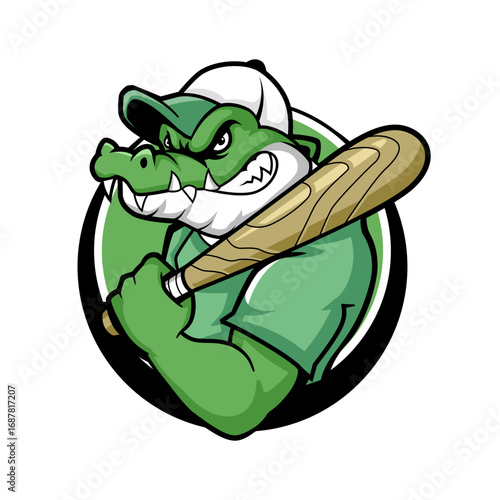 Strong Green Crocodile with Baseball Bat