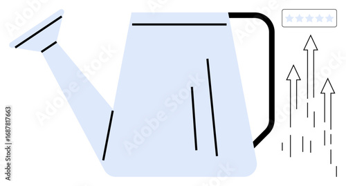 Watering can symbolizes nurturing and growth, arrows represent upward progress. Ideal for business development, success, investment, self-improvement, education, productivity motivation. Simple flat