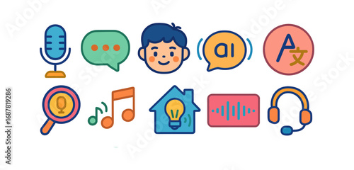 Communication and translation icon set. chat, talk, language skills flat icons