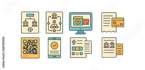 Finance, banking flat icon set. payment and security icons flat collection