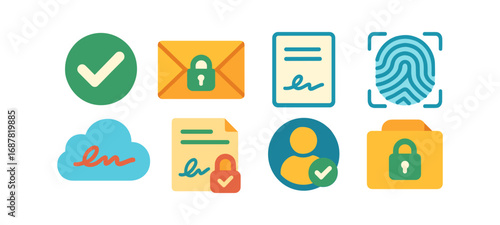 Security and privacy flat icon set. digital protection, secure communication collection