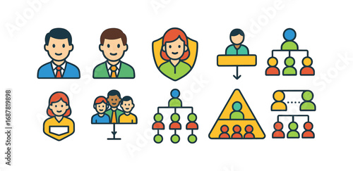 Teamwork, collaboration flat icon set. business, office communication icons collection