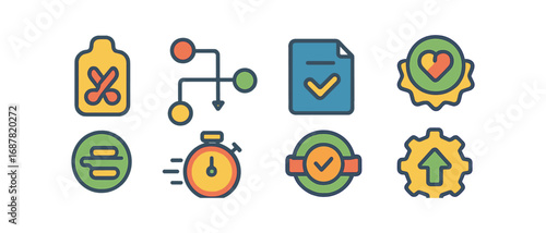 Workflow, task management icon set. productivity tools in flat style