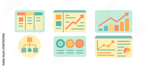 Business analytics flat icon set. data, charts, graphs, reports flat collection